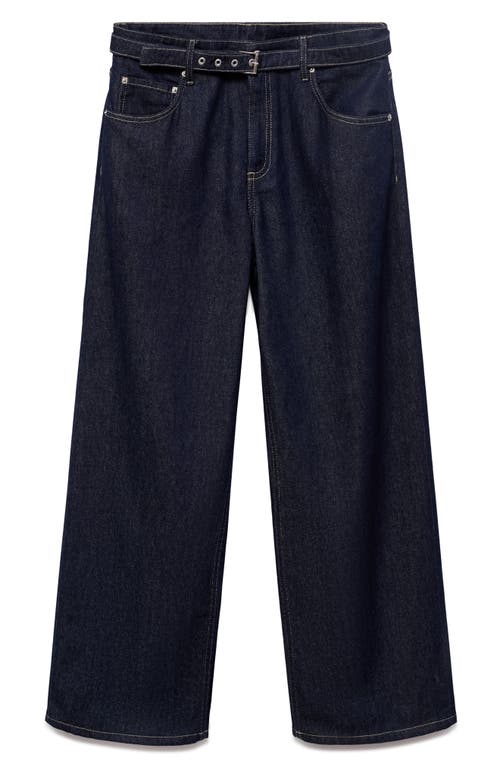 Mango Belted Straight Leg Jeans In Blue