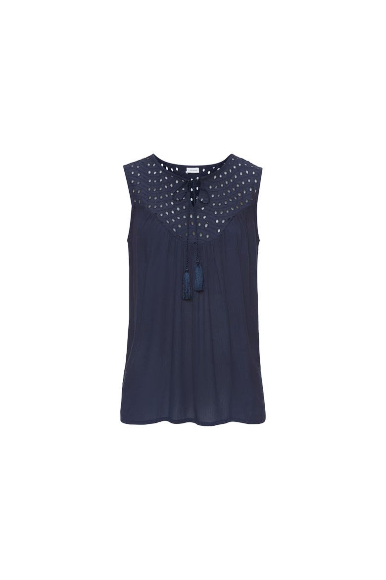 Sleeveless Eyelet Top, Alternate, color, Navy