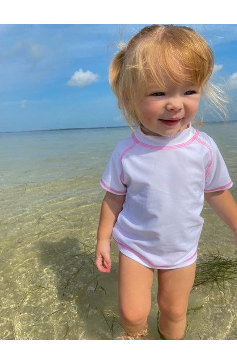 City Threads USA-Made Baby Girls UPF 50+ Short Sleeve Rashguard, Alternate, color, White