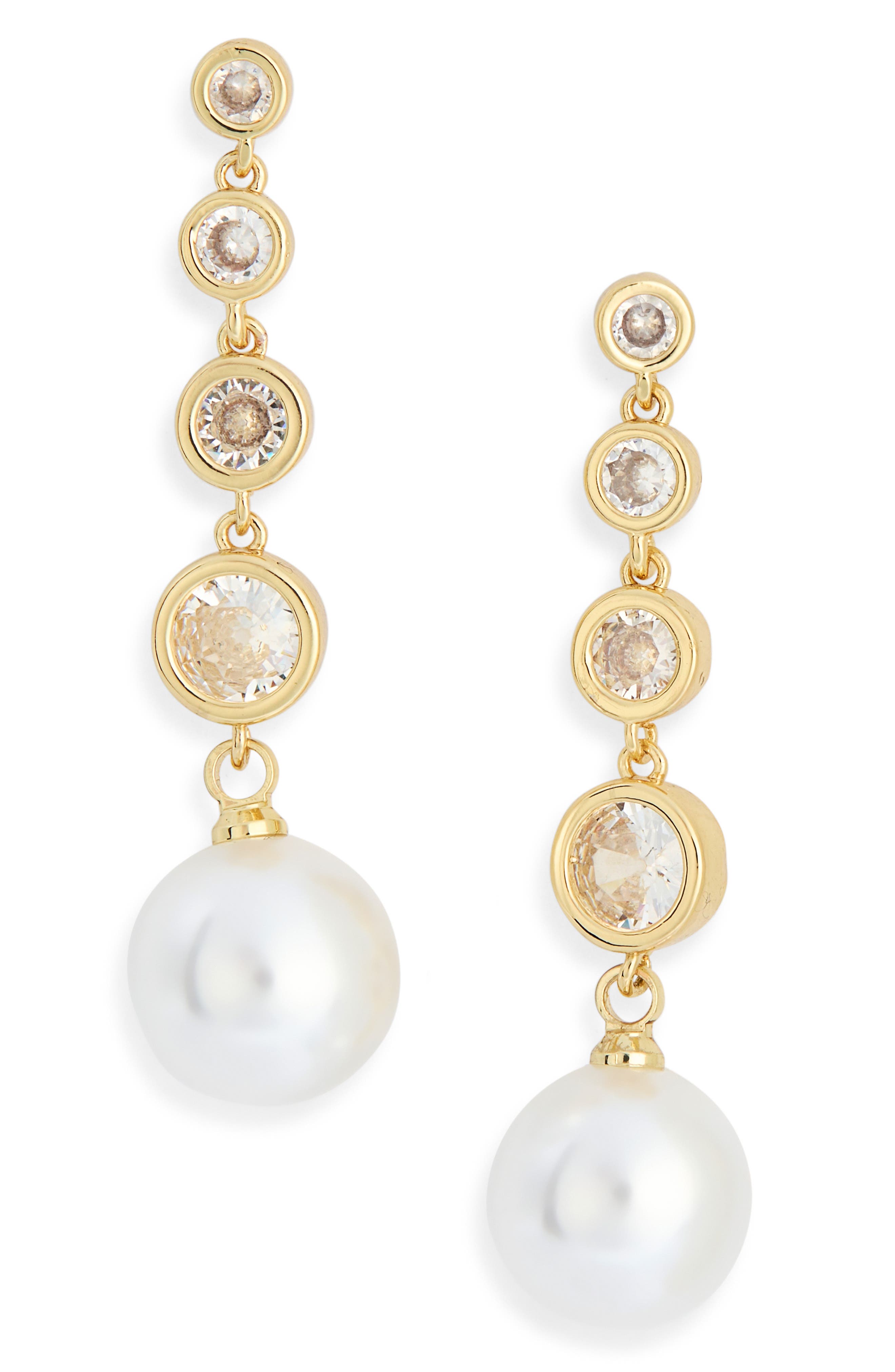 NORDSTROM RACK Cubic Zirconia & Faux Pearl Linear Drop Earrings