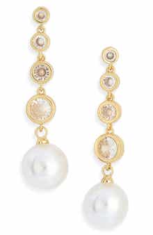 NORDSTROM RACK Cubic Zirconia & Faux Pearl Linear Drop Earrings