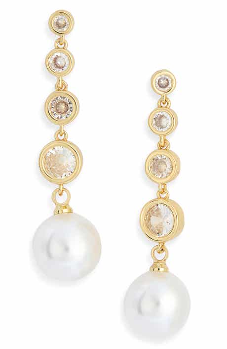 NORDSTROM RACK Cubic Zirconia & Faux Pearl Linear Drop Earrings