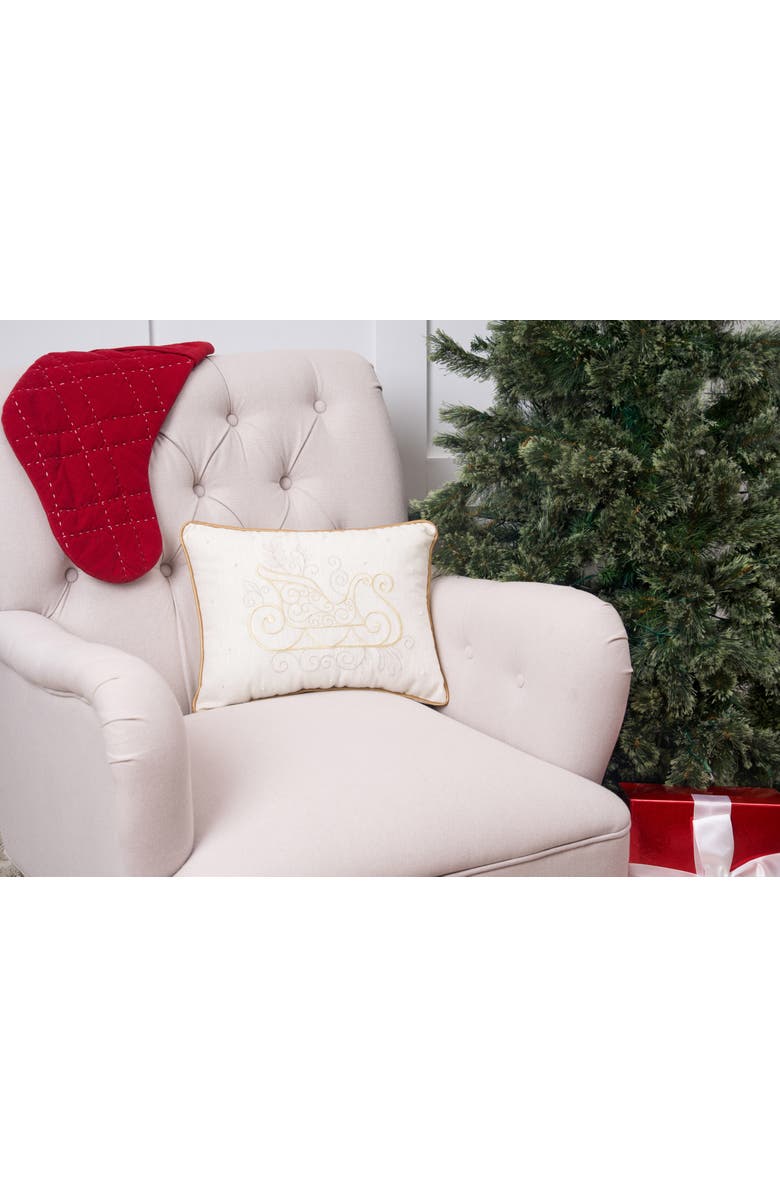 C&F Home Golden Champagne Sleigh Embroidered Accent Pillow, 12" x 16" for Christmas, Alternate, color, Off-White