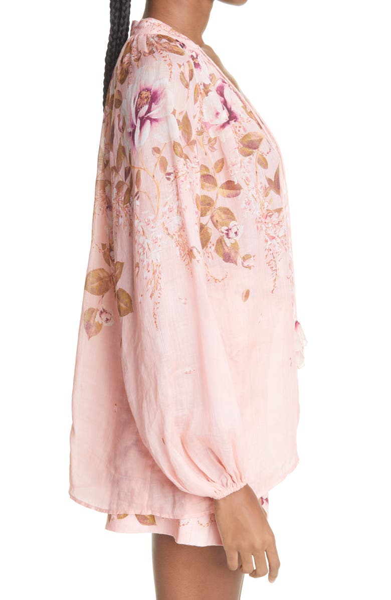 Zimmermann Rosa Floral Split Neck Blouse, Alternate, color, 