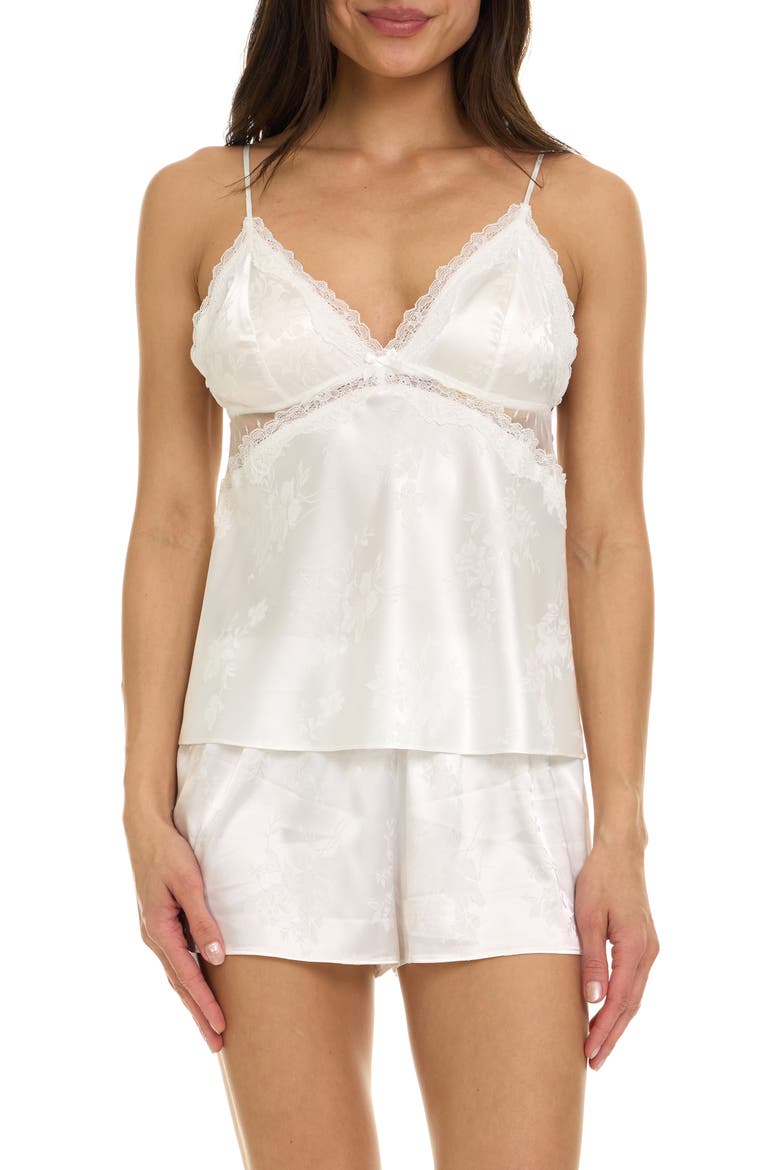 Kaiya Lace Trim Satin Short Pajamas, Main, color, IVORY