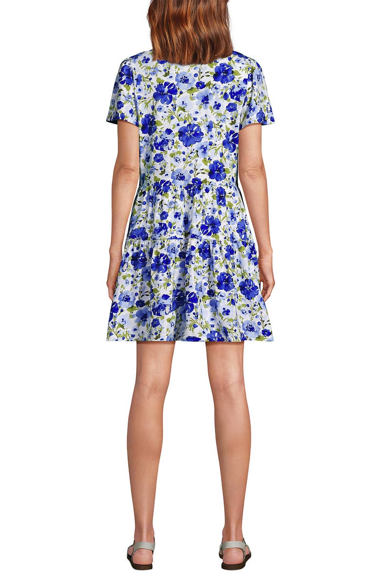 Lands' End Cotton Jersey Tiered Mini Dress, Alternate, color, Clear Blue Painted Blooms