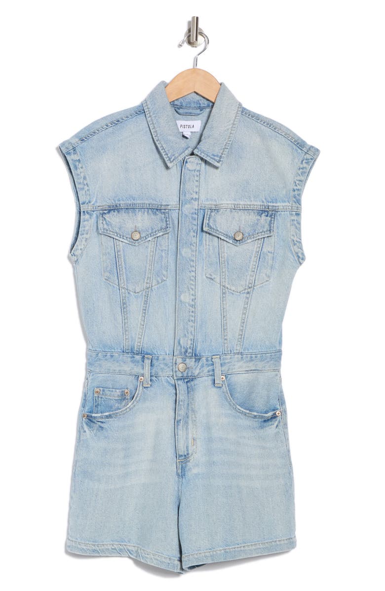 Pistola Lennox Cap Sleeve Denim Romper, Alternate, color, Roma