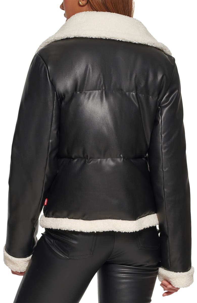 Levi's<sup>®</sup> Faux Leather Puffer Jacket with Faux Shearling Trim, Alternate, color,