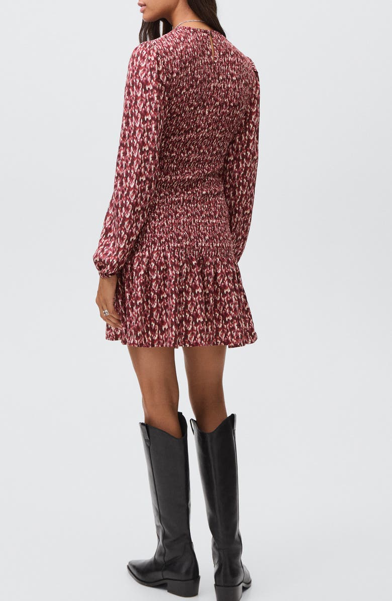 MANGO TEEN Smocked Long Sleeve Dress, Alternate, color, Maroon