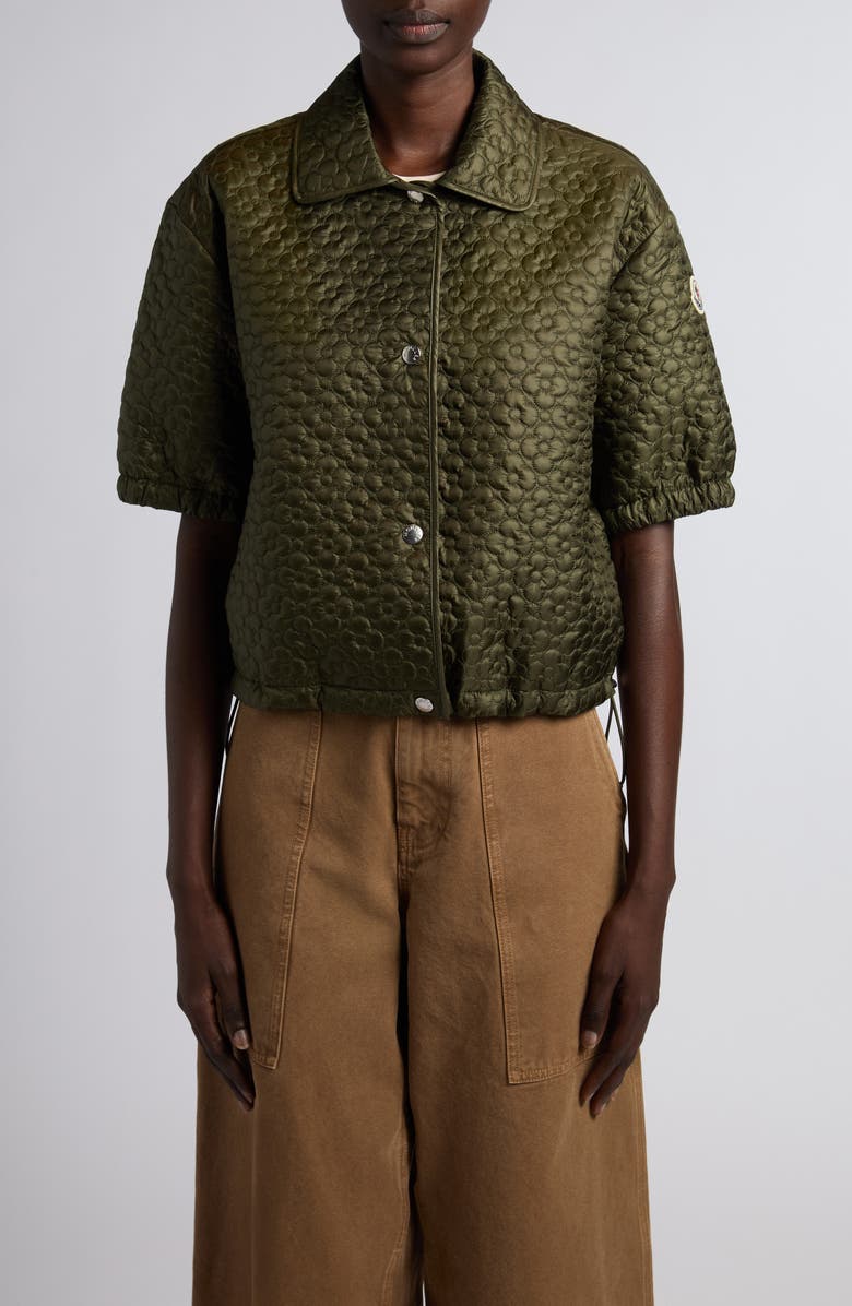 Moncler Flower Quilted Short Sleeve Jacket, Main, color, Deep Depths