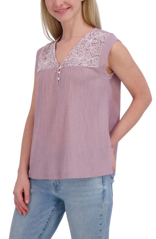 Lucky Brand Patterned Yoke Cotton Henley In Elderberry