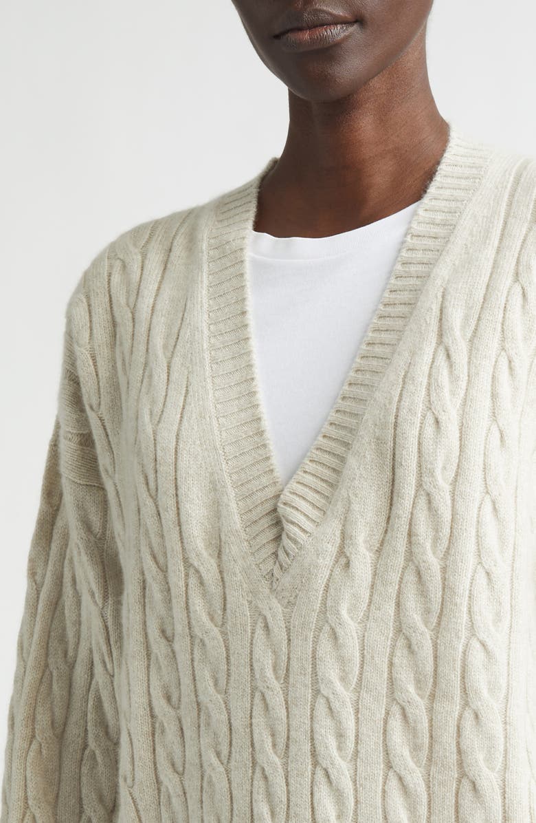 Johnstons of Elgin Kylesku Cable Knit Casmere Sweater, Alternate, color, White Sand