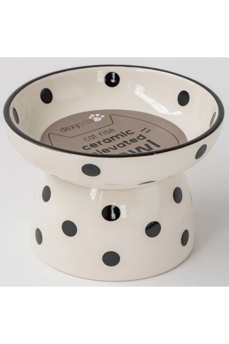 Elevated Ceramic Cat Bowl, White & Black Polka Dots, 8.7oz, Alternate, color, Multicolored