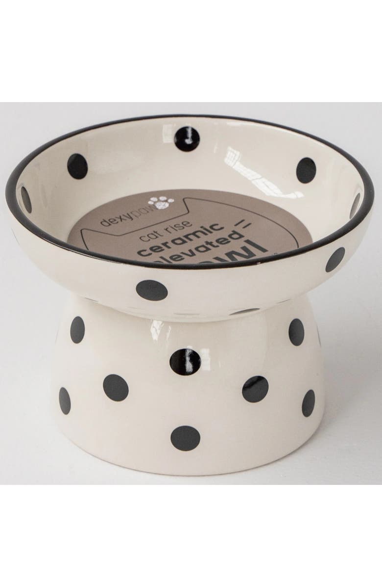 Dexypaws Elevated Ceramic Cat Bowl, White 
Black Polka Dots, 8.7oz, Alternate, color, Multicolored