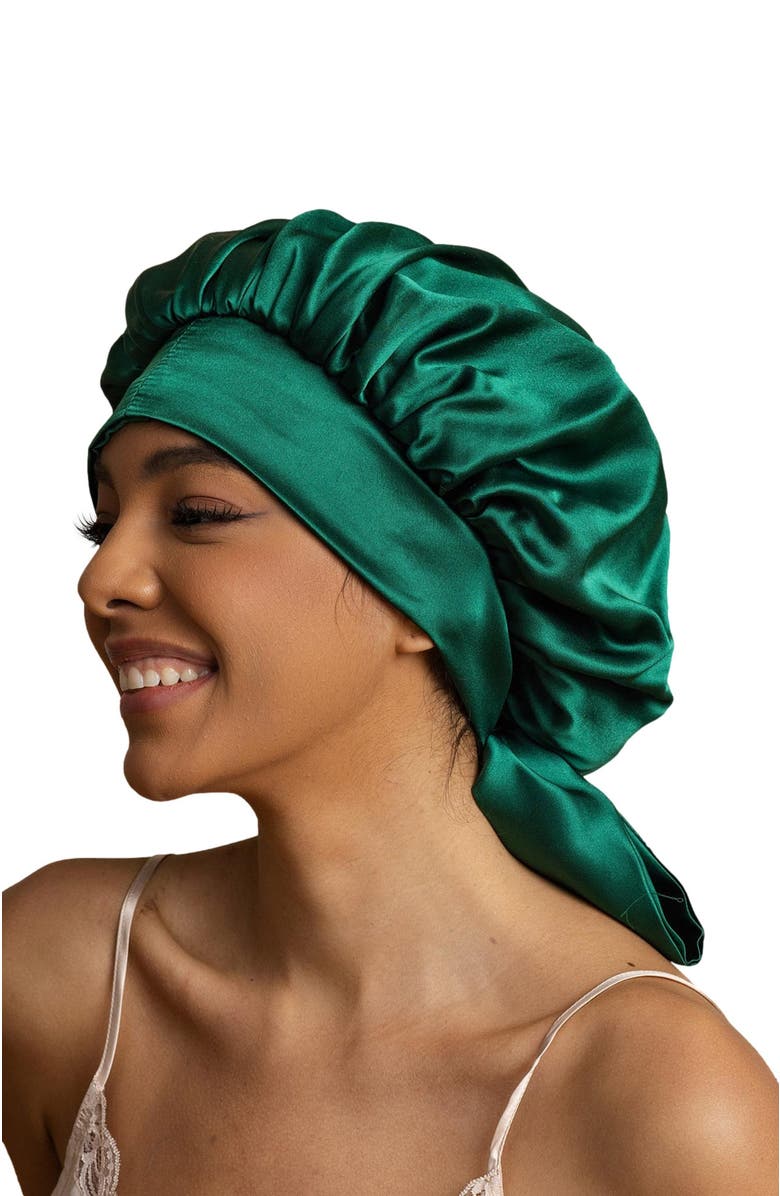 SILKSILKY Women's Silk Casual Bonnet with Long Ribbons, Alternate, color, Darkgreen