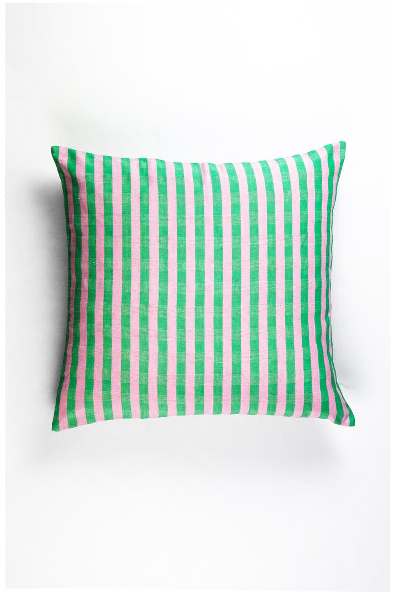 Handwoven Classic Striped Square Cotton Throw Pillow", Main, color, Green