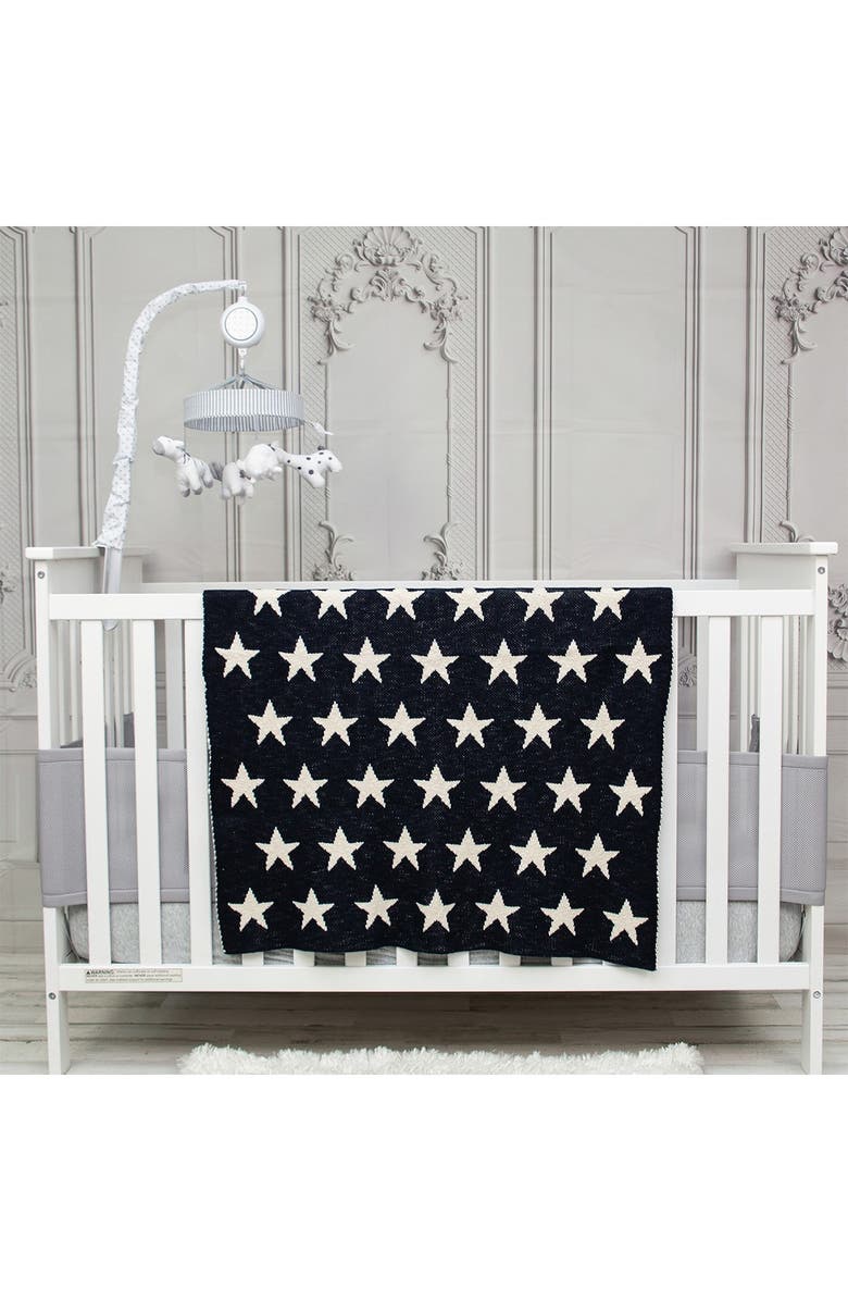 PARKLAND COLLECTION Starry Starry Night Transitional Navy Blue Knitted 32" x 40" Baby Blanket, Alternate, color, Navy Blue
