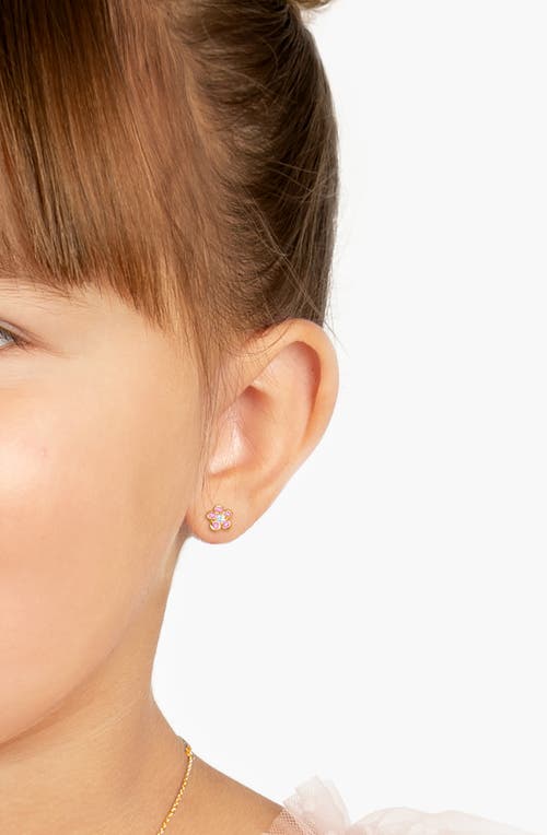 Tiny Blessings Children's 14k Gold Flower Girl Studs Screw Back Earrings In Multi
