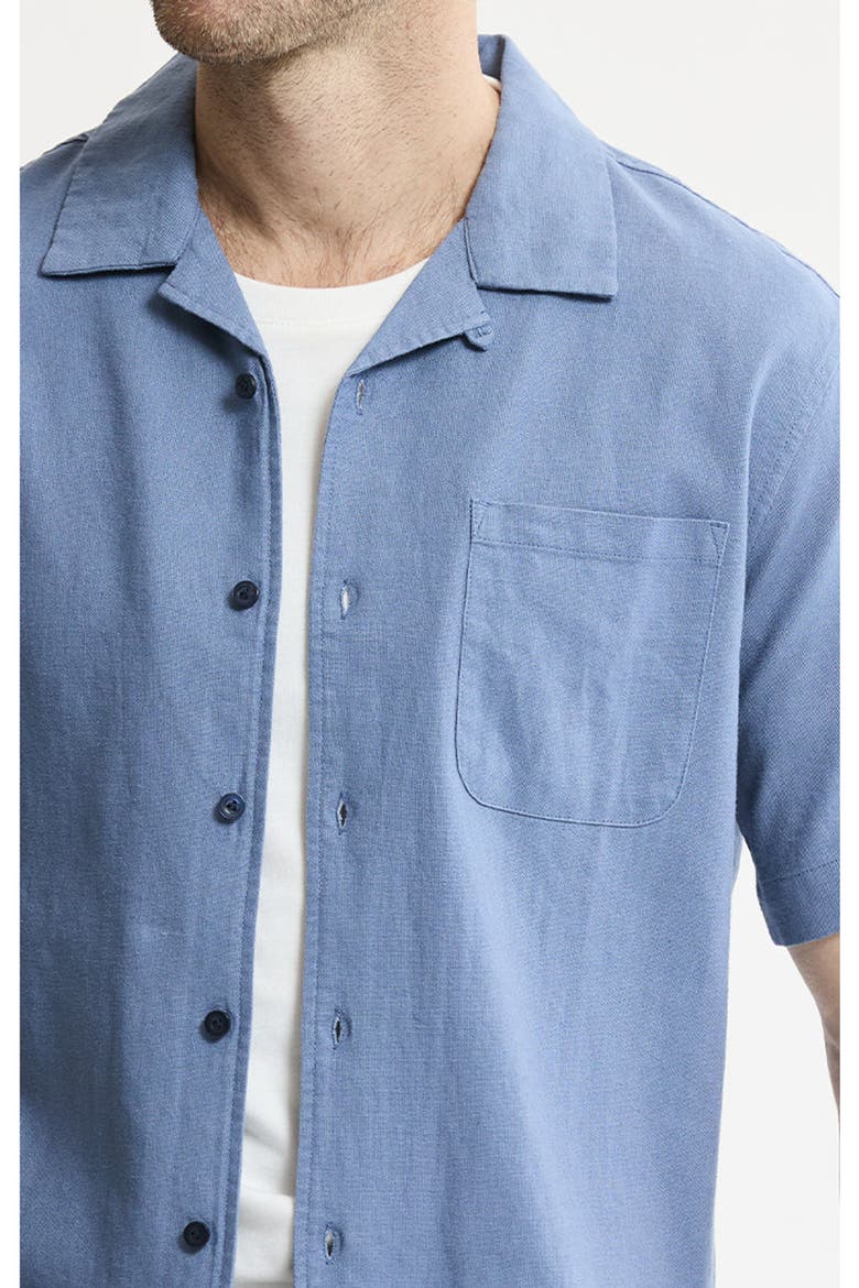 Linen Blend Short Sleeve Camp Shirt, Alternate, color, Horizon Blue