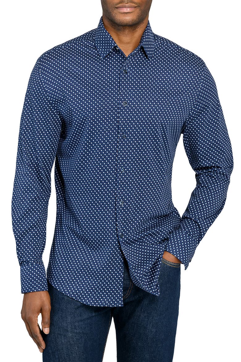 Neat Print Knit Long Sleeve Basic, Main, color, NAVY/WHITE