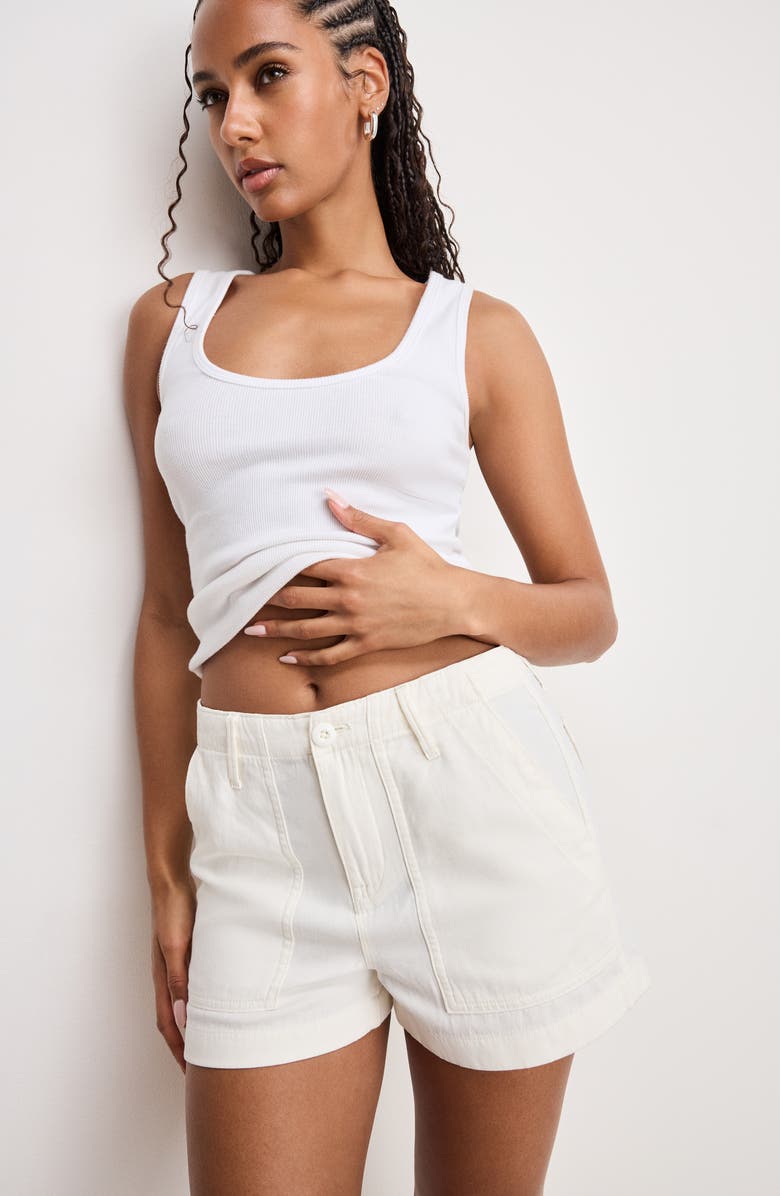 Good American Lite Cotton Blend Shorts, Alternate, color, Cloud White001