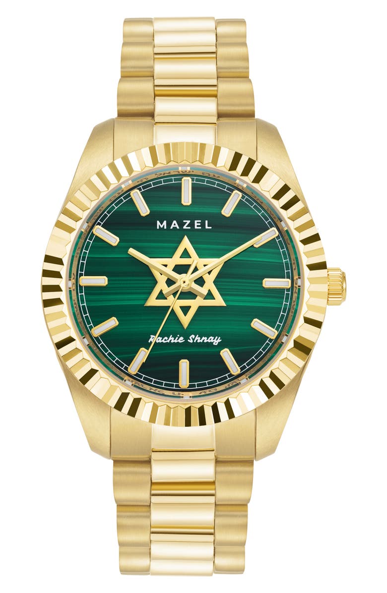Rachie Shnay The Mazel Malachite Bracelet Watch, 36mm, Main, color, Malachite