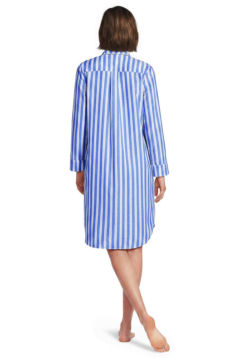 Cotton Poplin Long Sleeve Sleepshirt Nightgown, Alternate, color, Muted Cobalt Blue Stripe