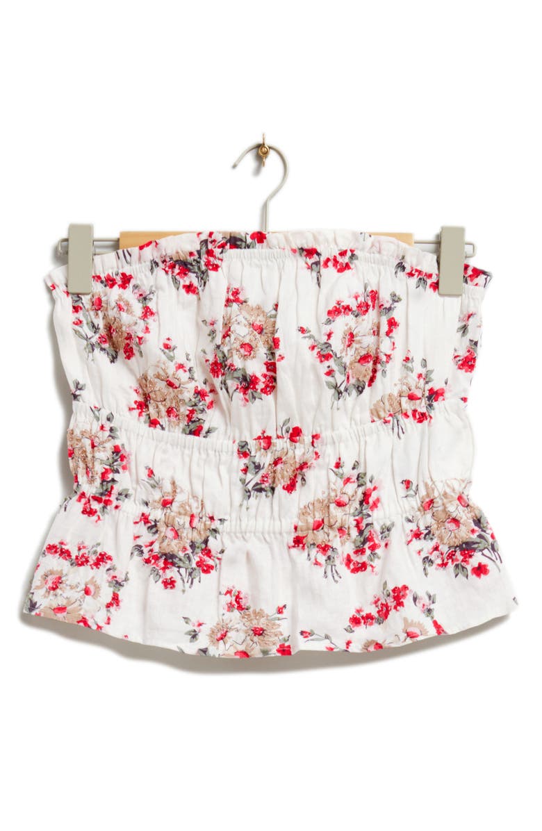 & Other Stories Ivy Floral Print Strapless Top, Alternate, color, White