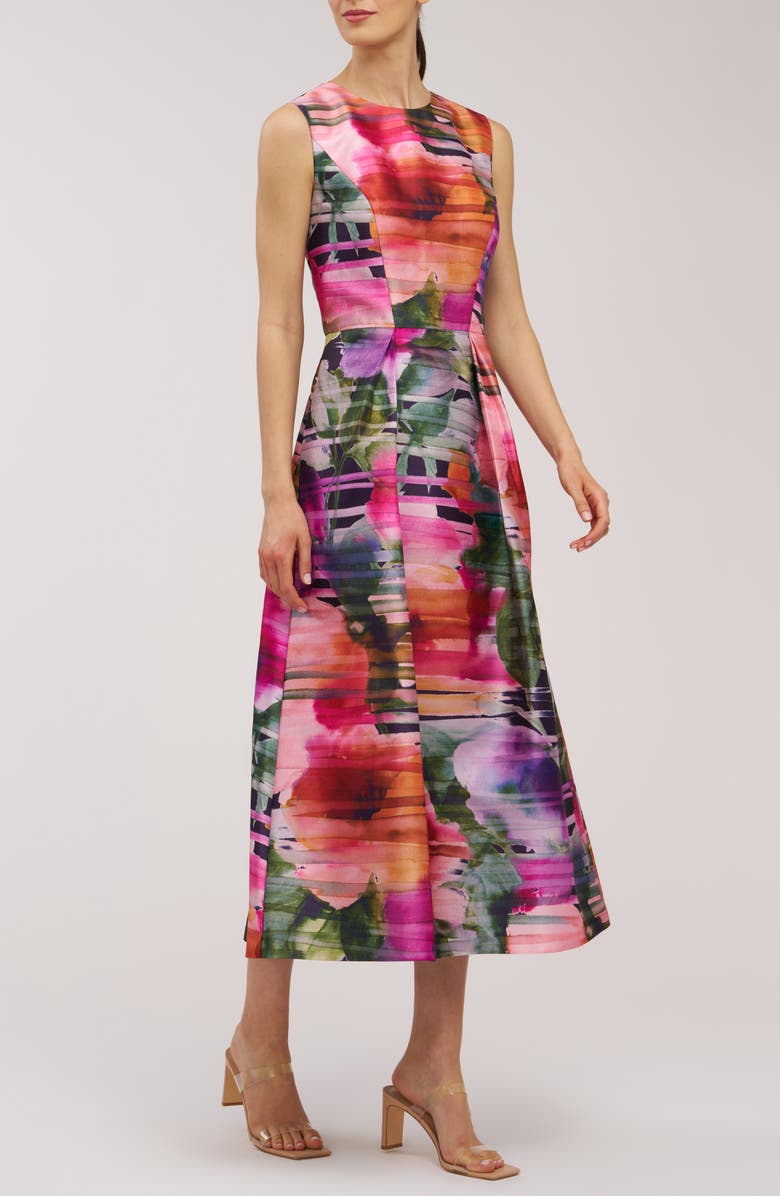 Kay Unger Tessa Watercolor Floral Midi A-Line Dress, Alternate, color, Sunflower Multi