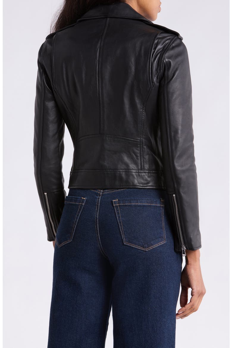 Leather Biker Jacket, Alternate, color, BLACK