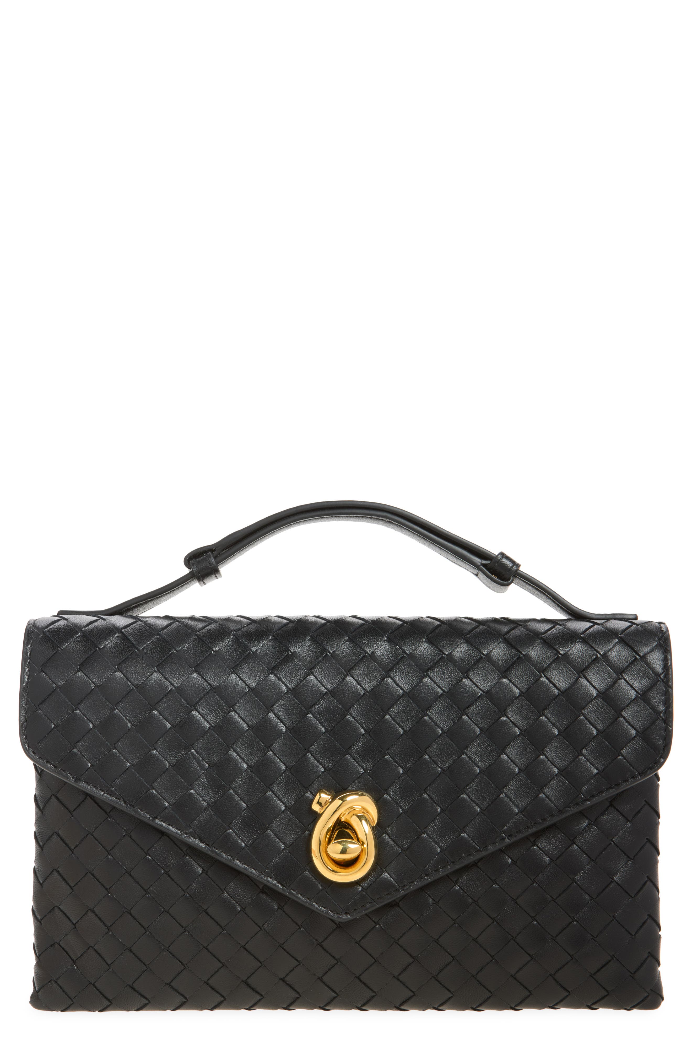 Knot Lock Intrecciato Leather Shoulder Bag, Main, color, 1019 BLACK-MUSE BRASS