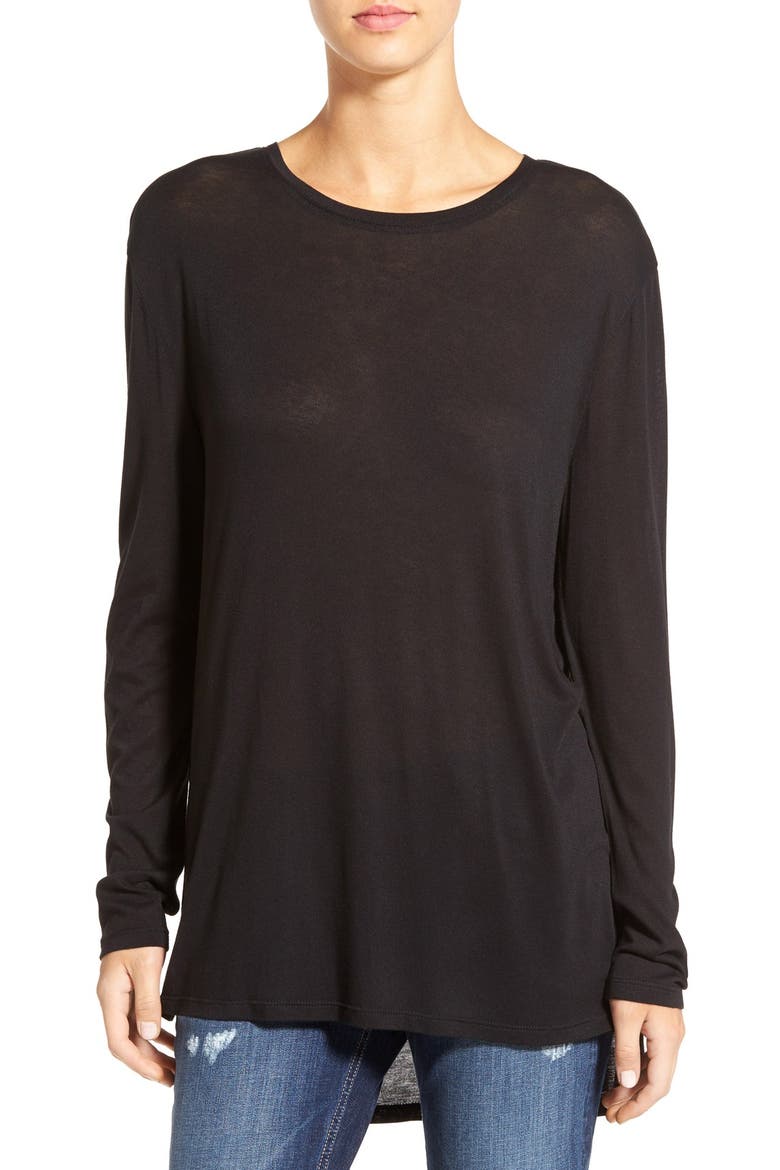 Long Sleeve Tunic Tee, Main, color, BLACK