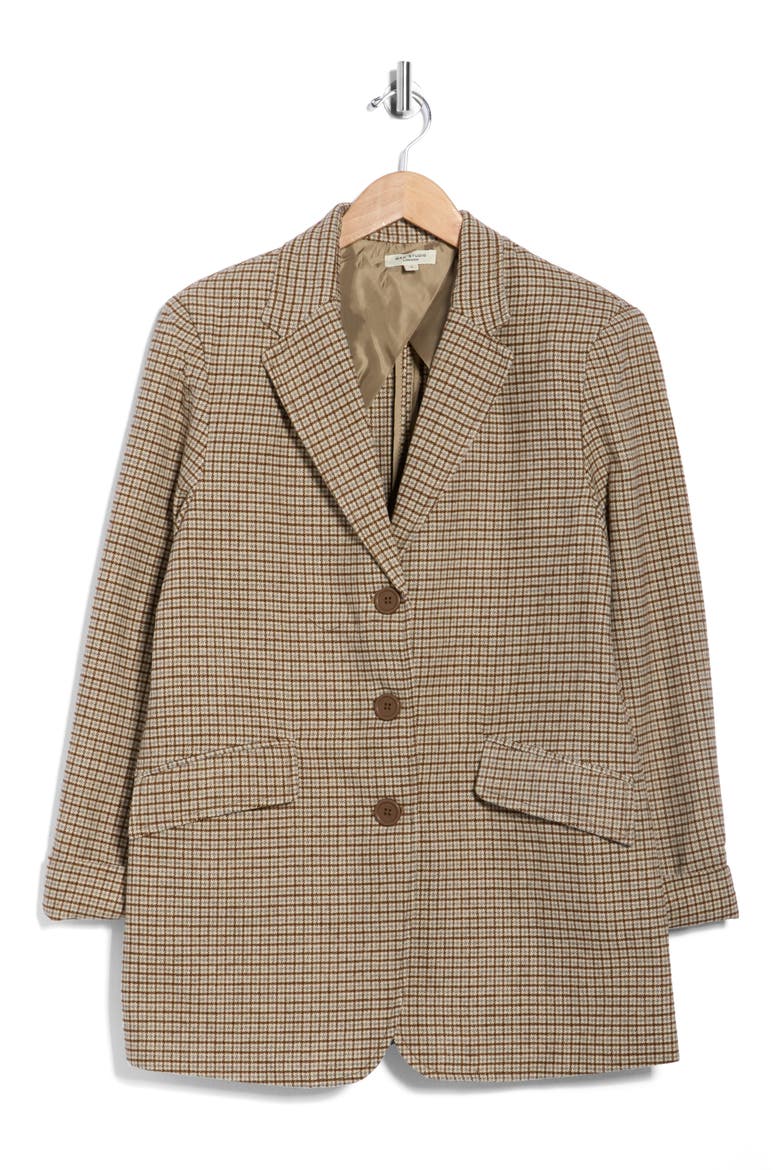 Houndstooth Plaid Double Knit Blazer, Alternate, color, TOFFEE/ SLATE HOUNDSTOOTH