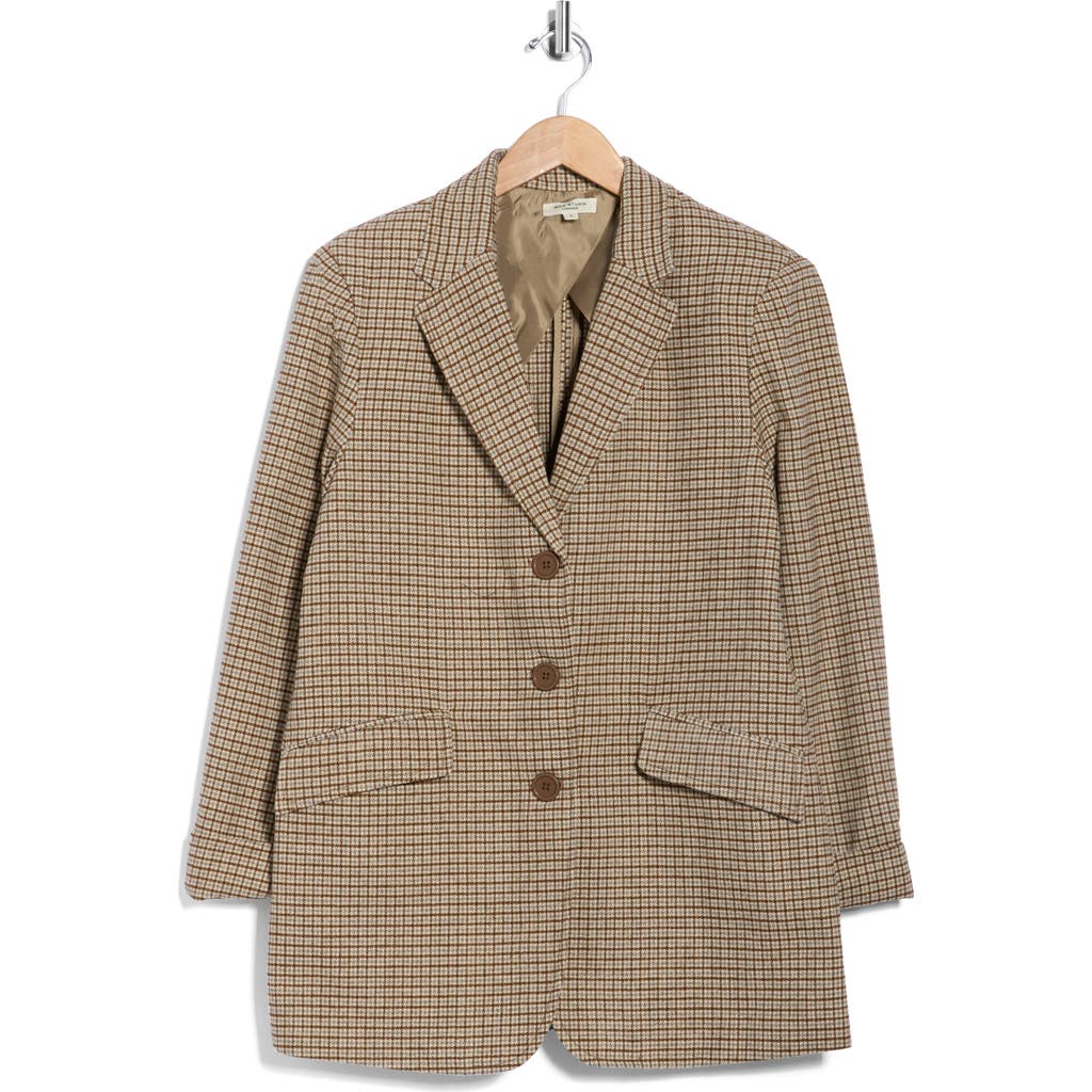 Max Studio Houndstooth Plaid Double Knit Blazer In Brown