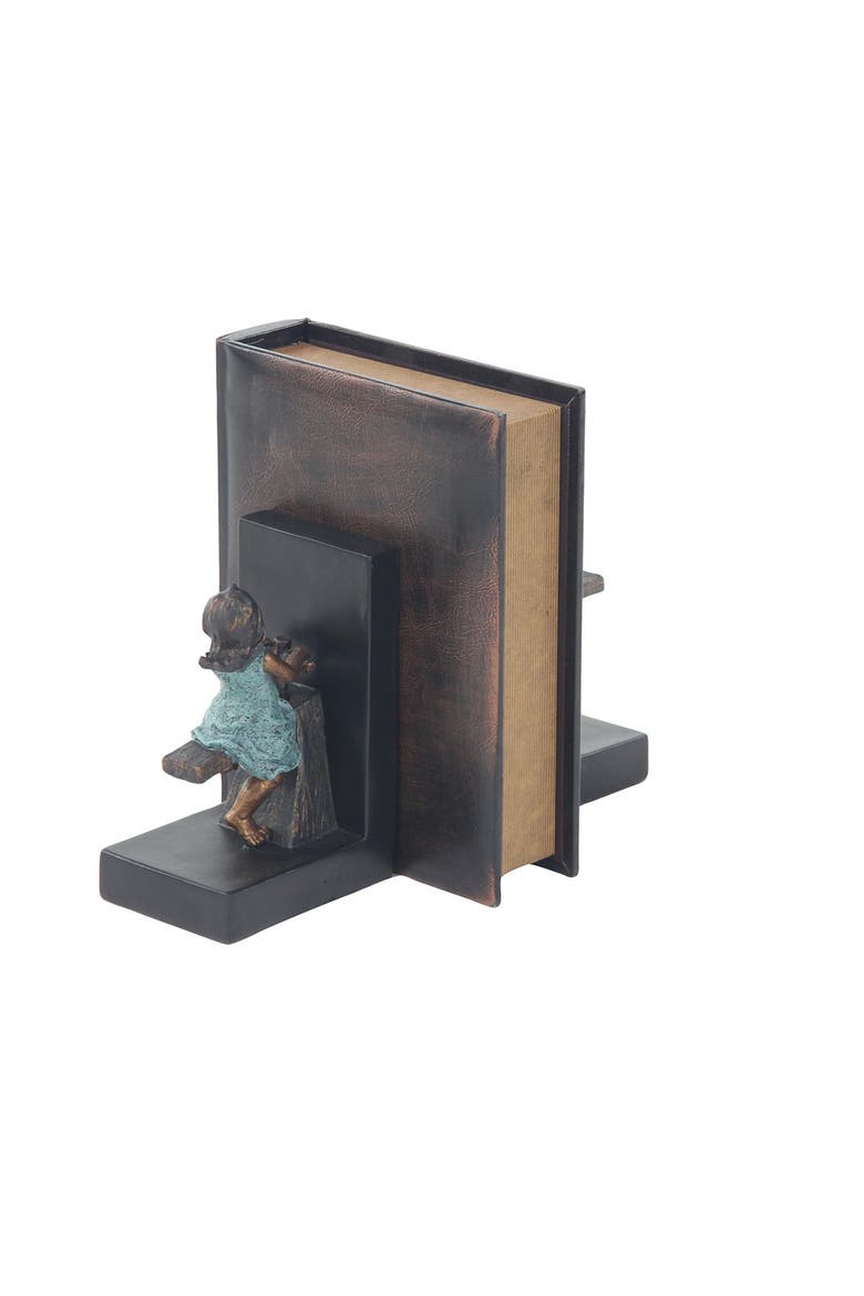 Brown Polystone People Bookends with Swing Set - Set of 2, Alternate, color, DARK BROWN