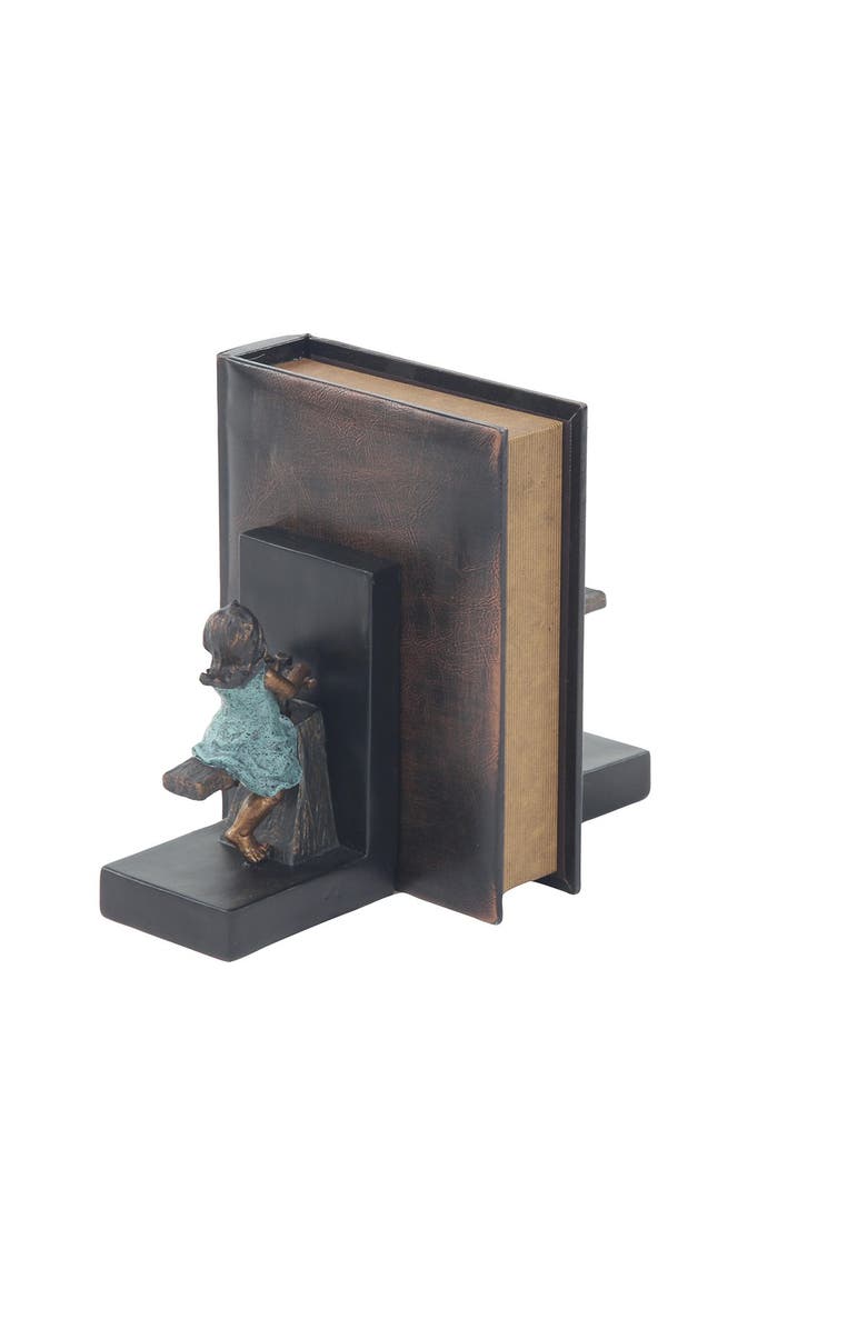 WILLOW ROW Brown Polystone People Bookends with Swing Set - Set of 2, Alternate, color,