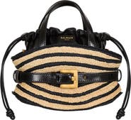 Balmain Mini Shuffle bag in smooth leather and raffia