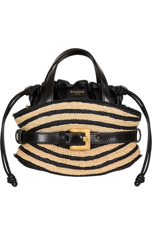 Balmain Mini Shuffle bag in smooth leather and raffia in Beige at Nordstrom