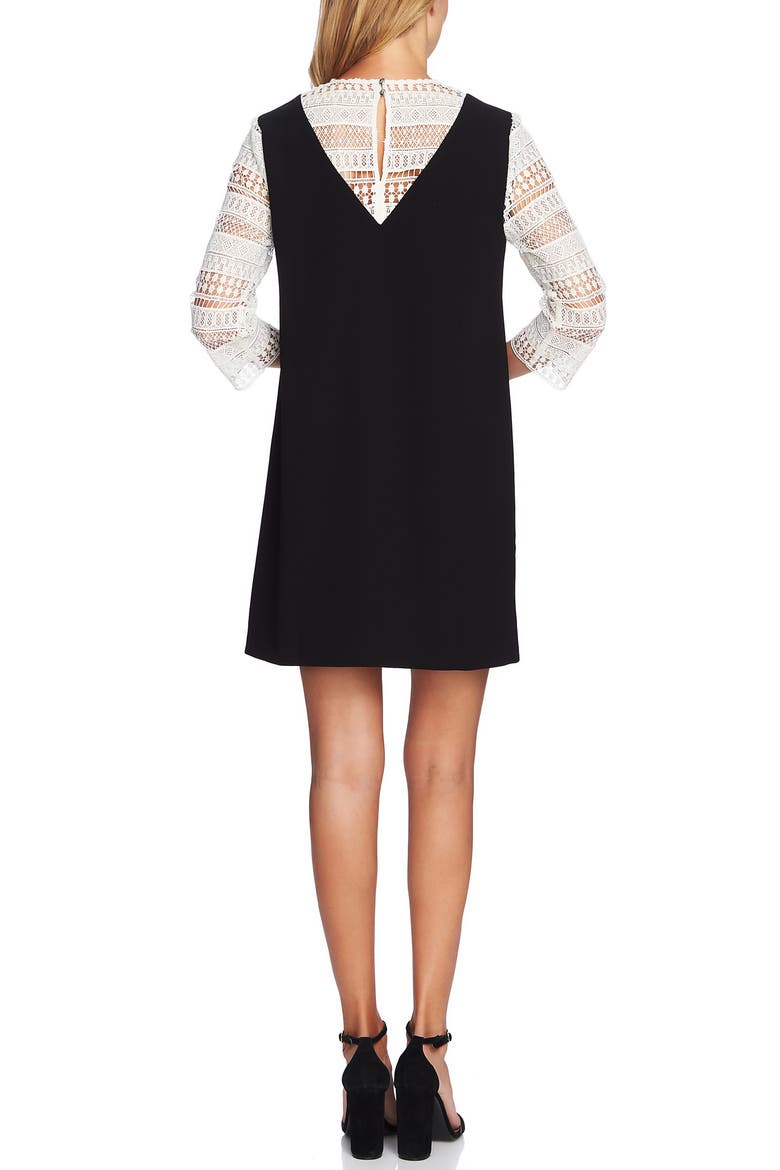 Mixed Media Shift Dress, Alternate, color, RICH BLACK