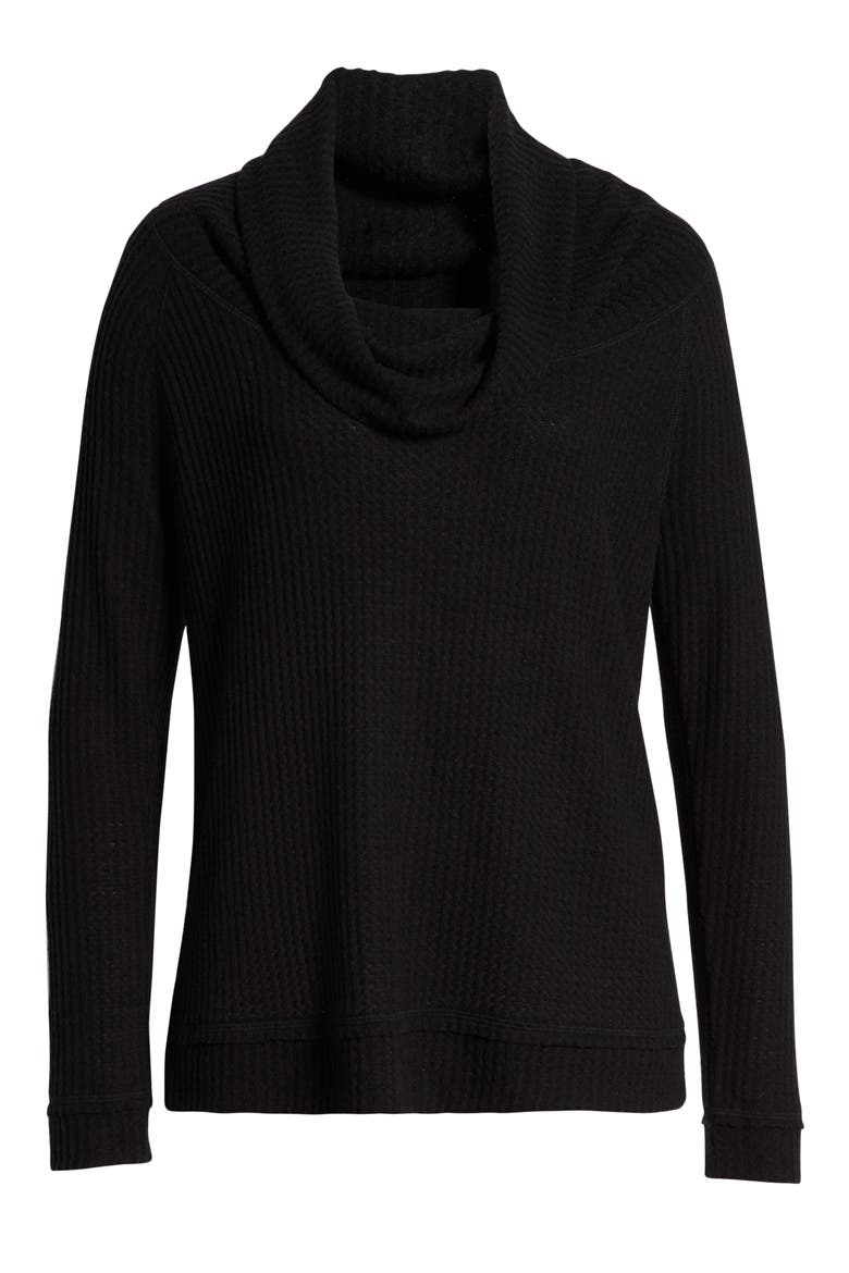 Cowl Neck Waffle Knit Top, Alternate, color, BLACK