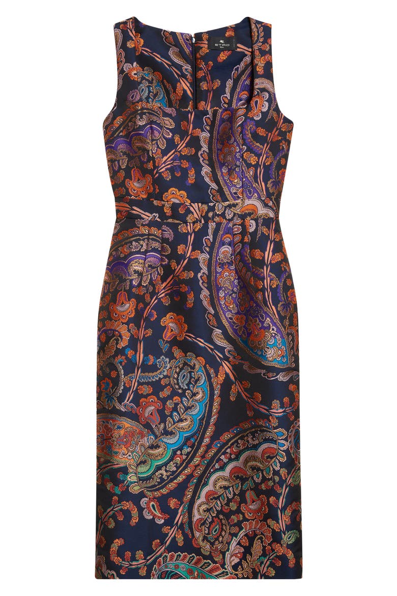 Paisley Jacquard Sleeveless Sheath Dress, Alternate, color, MULTICOLOR BLUE BASE