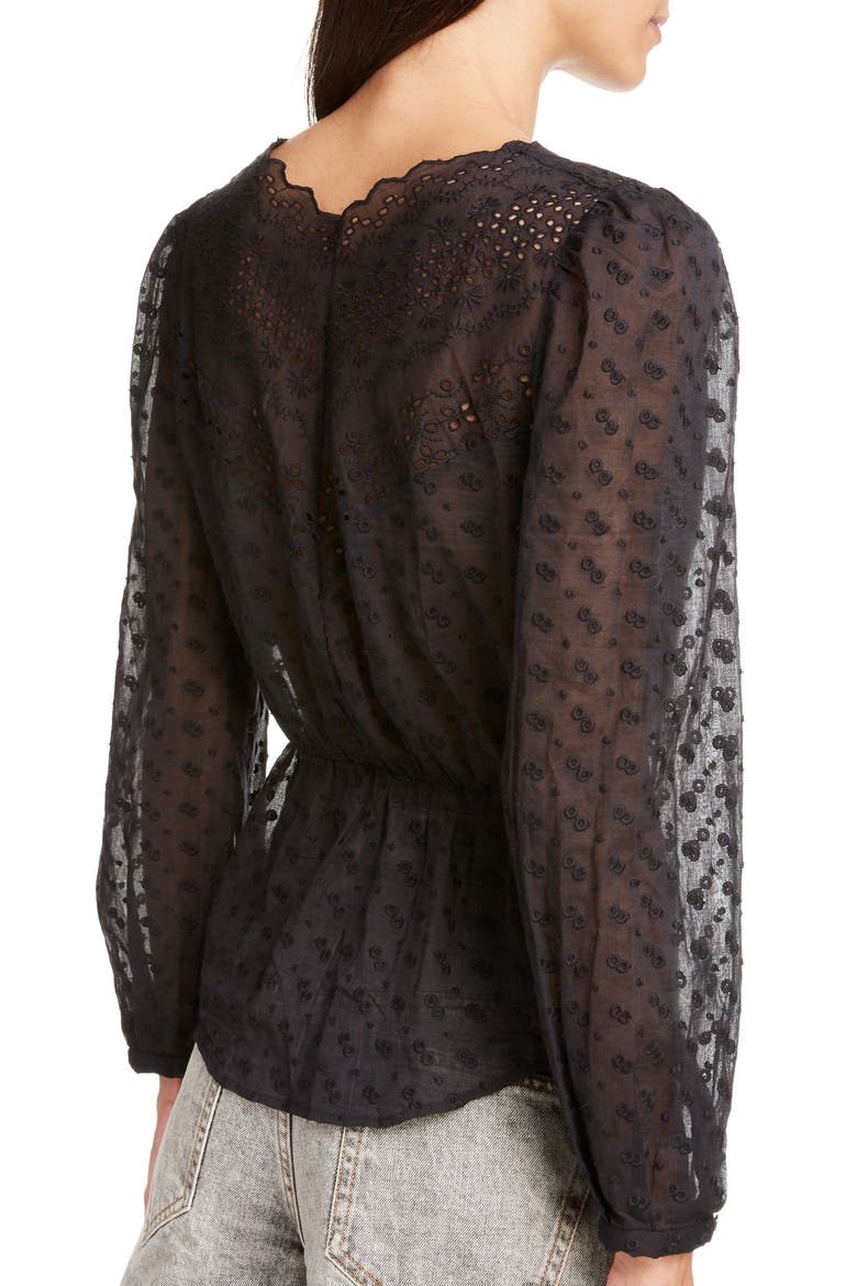 Taziae Reversible Embroidered Cotton Peplum Blouse, Alternate, color, BLACK