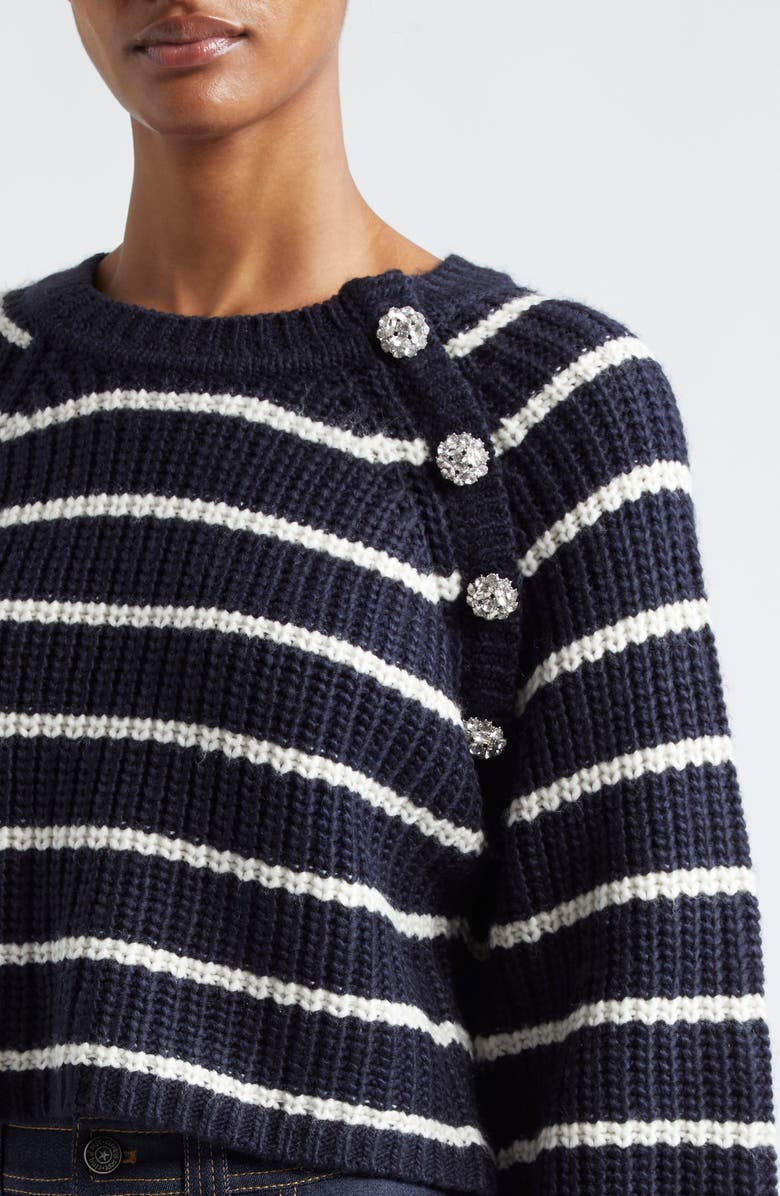 Cinq à Sept Keren Stripe Sweater, Alternate, color, Navy/ Ivory