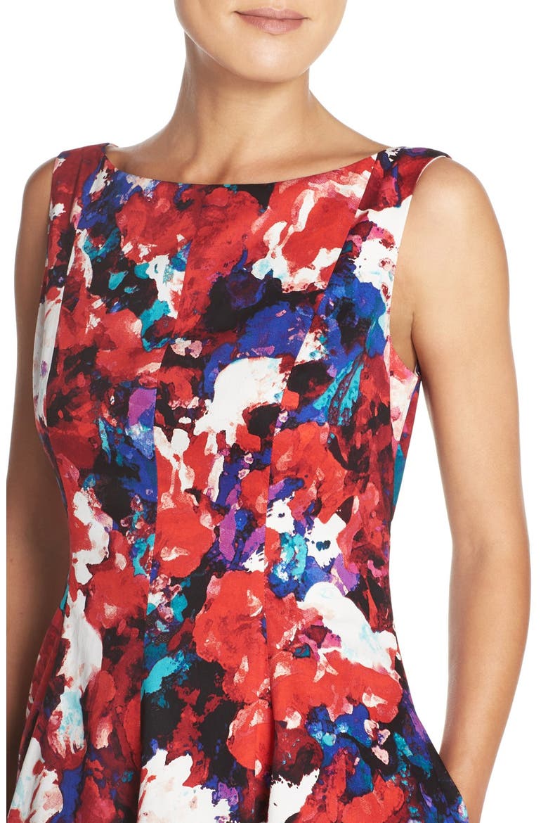 Print Stretch Cotton Sateen Fit & Flare Dress, Alternate, color, SOFT WHITE/ RED