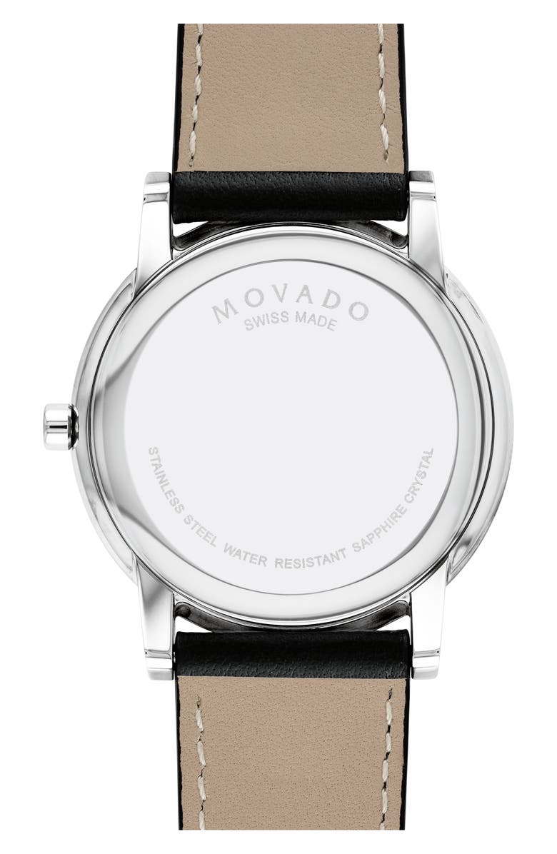 Movado Leather Strap Watch, 40mm, Alternate, color, Black Dial