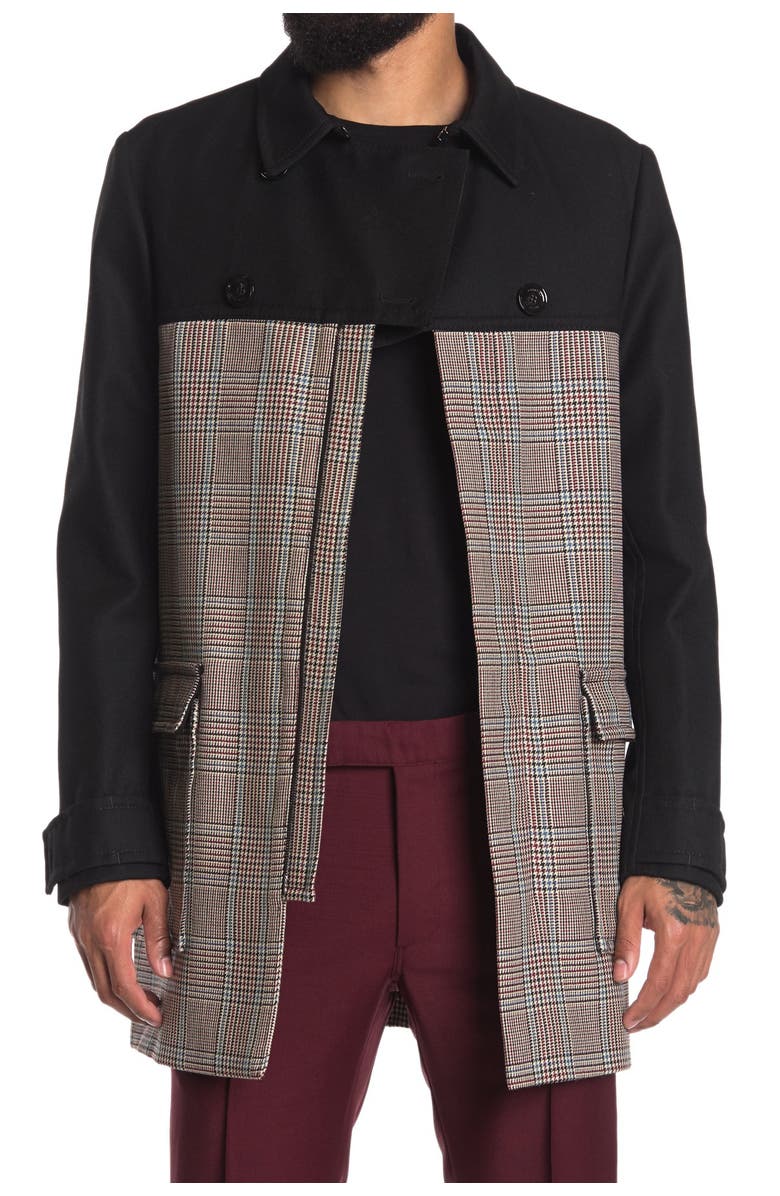Valentino Contrast Plaid Double Breasted Trench Coat, Alternate, color,
