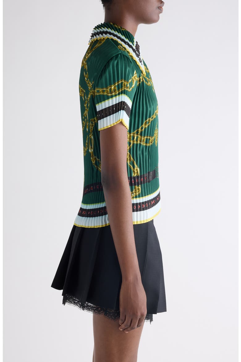 Chain Print Pleated Top, Alternate, color, GREEN