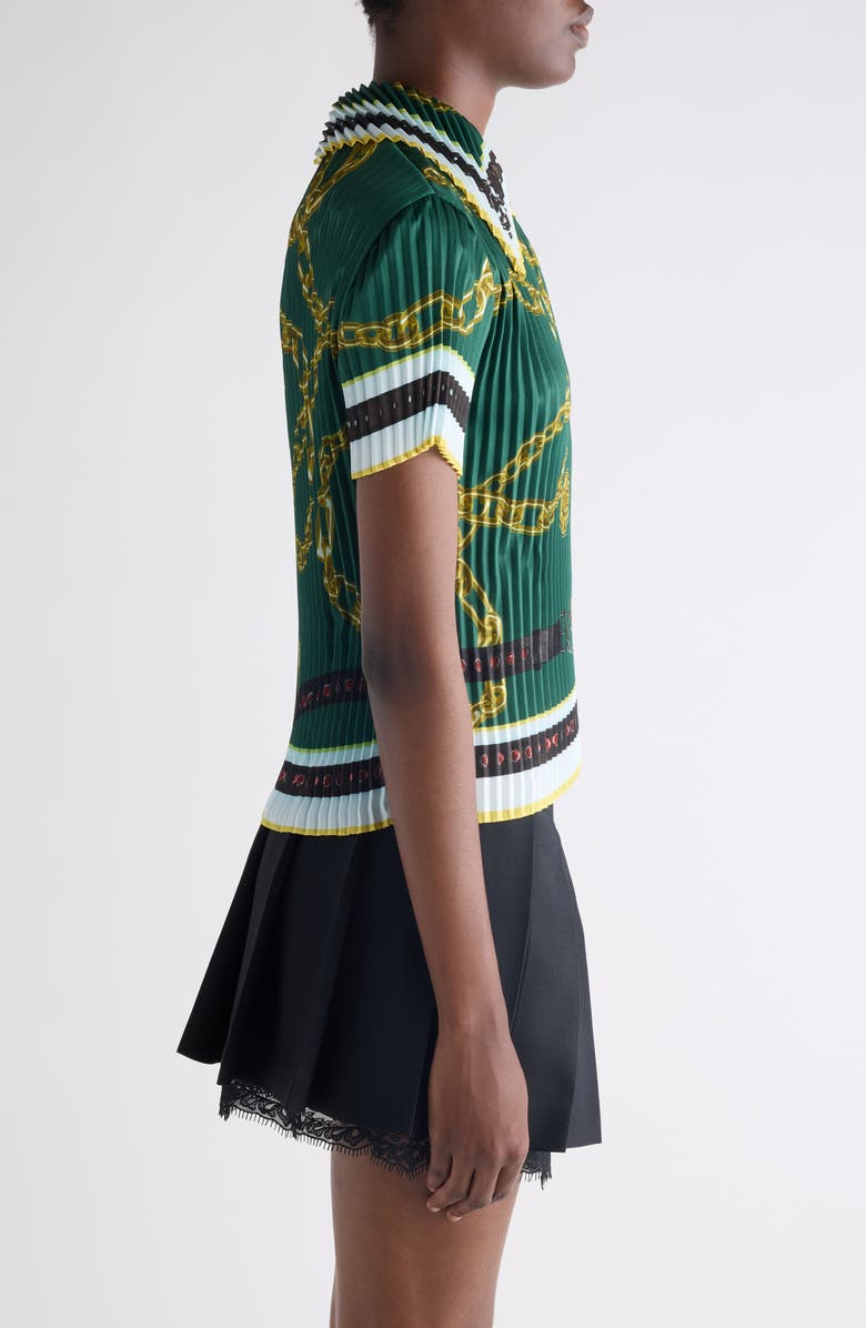 Acne Studios Chain Print Pleated Top, Alternate, color, Green