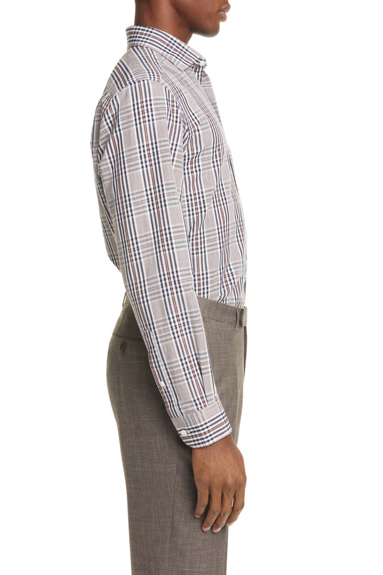 Ermenegildo Zegna Classic Fit Plaid Cotton & Linen Button-Up Shirt, Alternate, color, BLUE