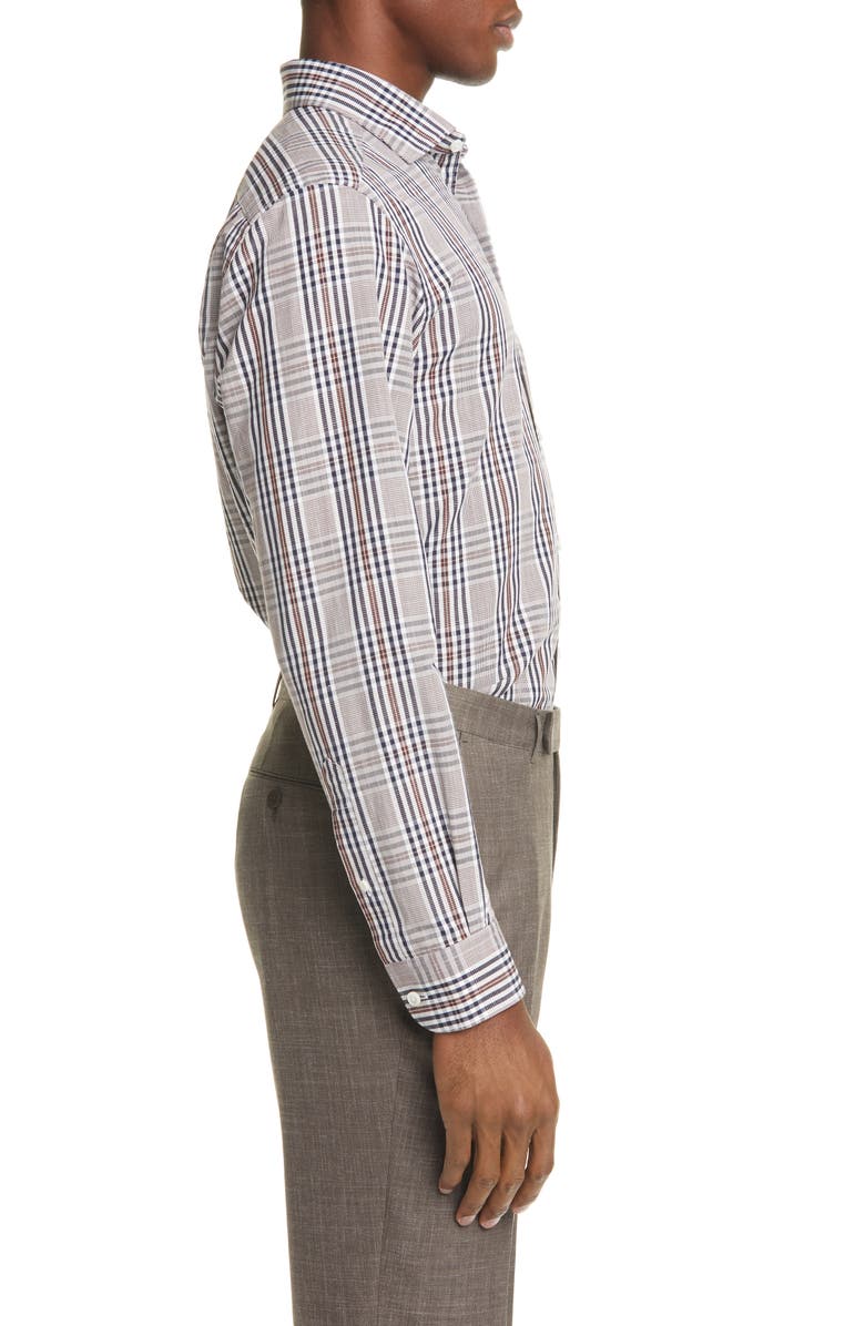 ZEGNA Ermenegildo Zegna Classic Fit Plaid Cotton & Linen Button-Up Shirt, Alternate, color, 